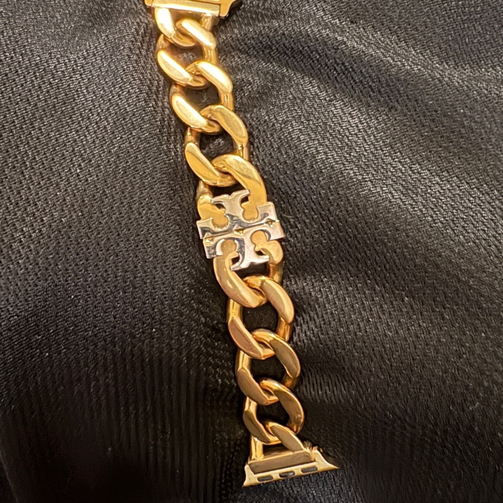 Tory Burch Gold Tone Stainless Steel Curb-Link Apple Watch Band